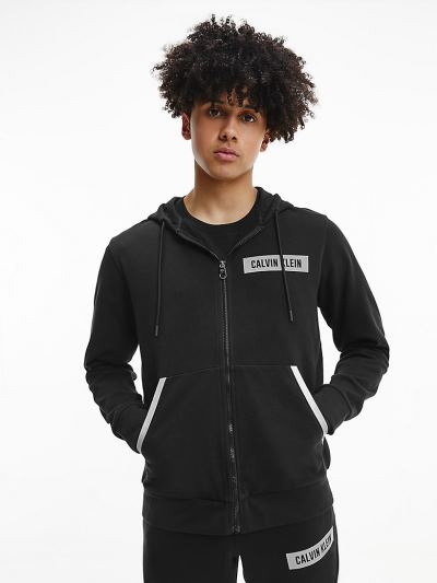 Calvin Klein Ruhák HU034757 | Calvin Klein Cotton Terry Zip Up Férfi Kapucnis Pulóver Fekete